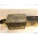 A brass log box 17inches wide x 11inches high x 11