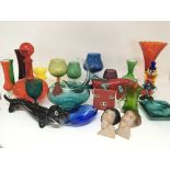 A collection of modern design art glass a ceramic