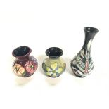 3 Moorcroft pottery vases.