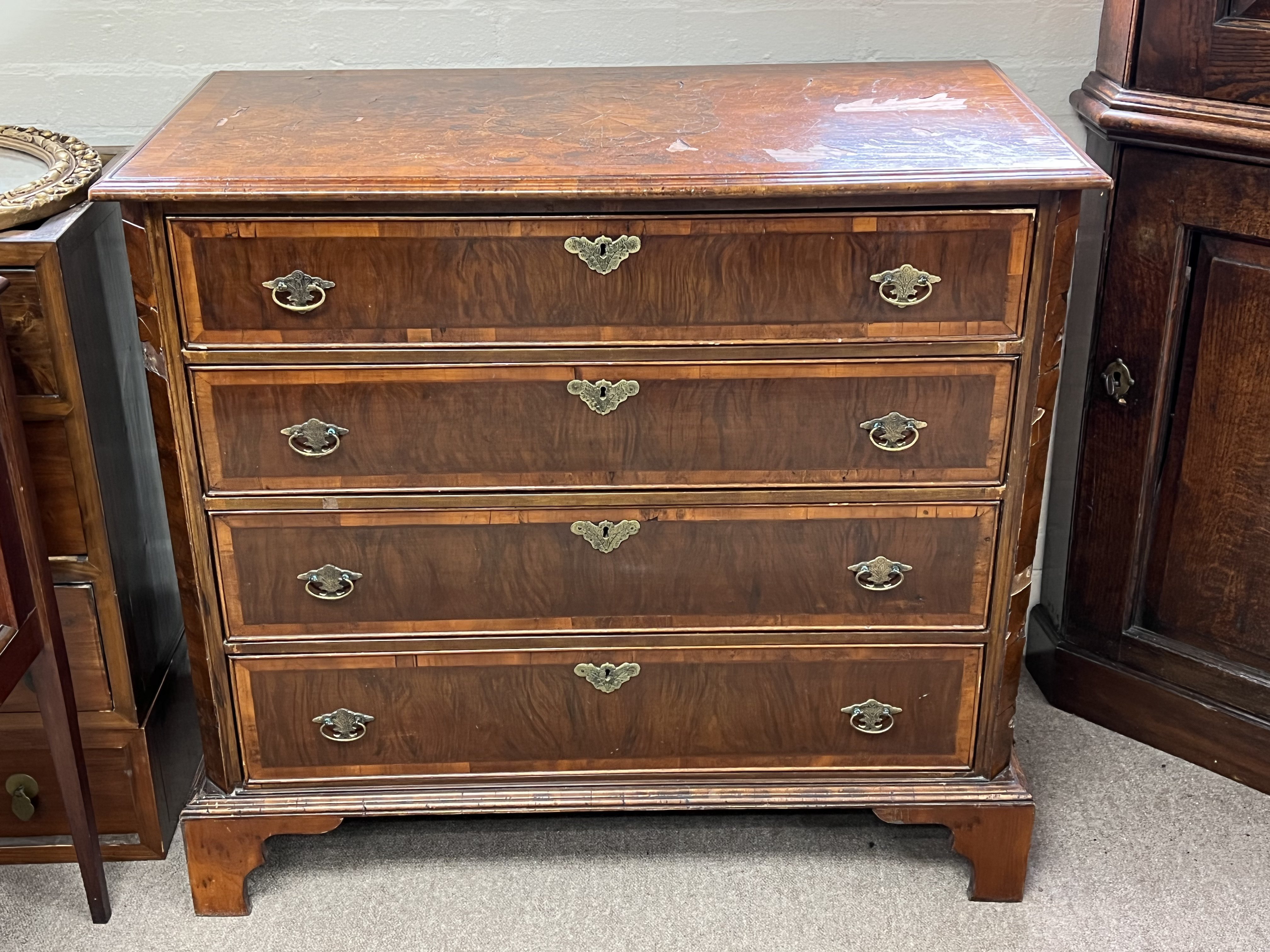 Queen Anne walnut veneered chest (later additions - Image 2 of 3