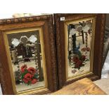 A pair of late 19th century oak framed wall mirrors with bevelled edge glass with acid etched and