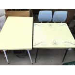 Two 1960s tables with two chairs. One 74cm by 66cm