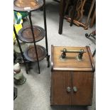 An oak three tier cake stand and a walnut coal box