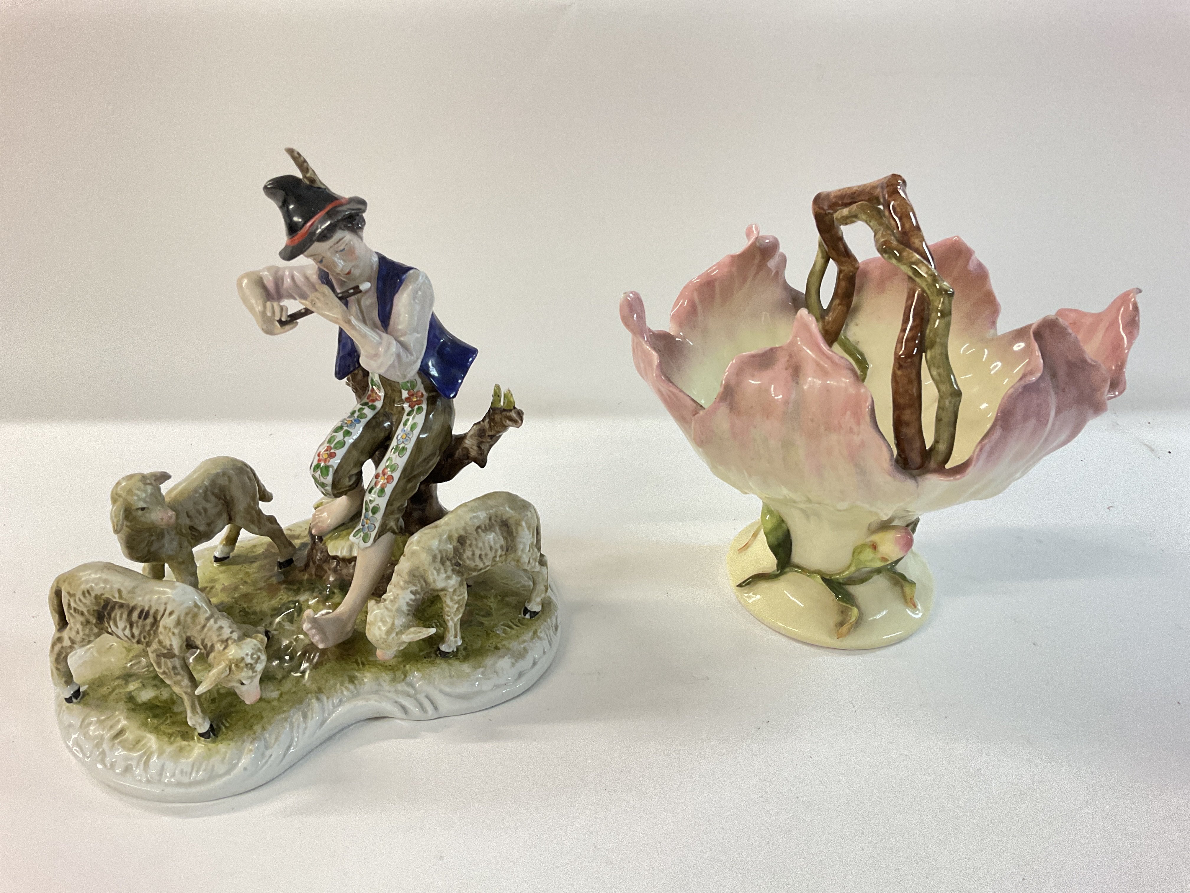 A floral basket and a Dresden figure - NO RESERVE