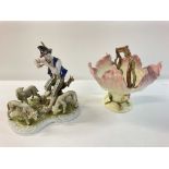 A floral basket and a Dresden figure - NO RESERVE