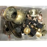 A box containing brass ware various of oriental st