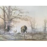 A framed print a working heavy horse in a winter s