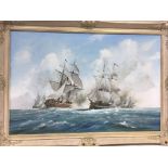 A framed oil on canvas seascape depicting a sea ba
