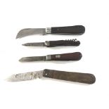 Four vintage pocket knives with wooden grips inclu