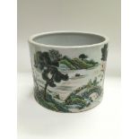 A famille rose porcelain brush pot with hand paint