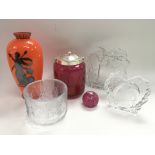 Six items of glassware comprising a Loetz Kralik v