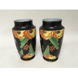 A pair of Art Deco design vases hand painted and g