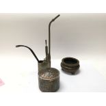 Three bronze oriental items including an engraved