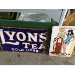 A Vintage Lyons Tea sign and a replica service station sign. (2)