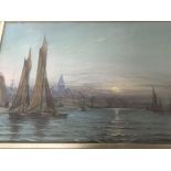 A framed oil painting marine view with sailing boa