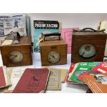 3 vintage wooden cased pigeon clocks and a large collection of Pigeon racing ephemera.