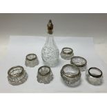 A selection of silver mounted glass salts etc.