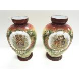 Victorian opaline glass vases with hand painted de