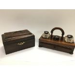 A mahogany ink stand and a stationery box (2).