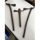 Three wooden handles old hand axes - NO RESERVE