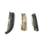 Three large pocket knives. Two sheep horn Cyprus k