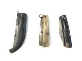 Three large pocket knives. Two sheep horn Cyprus k