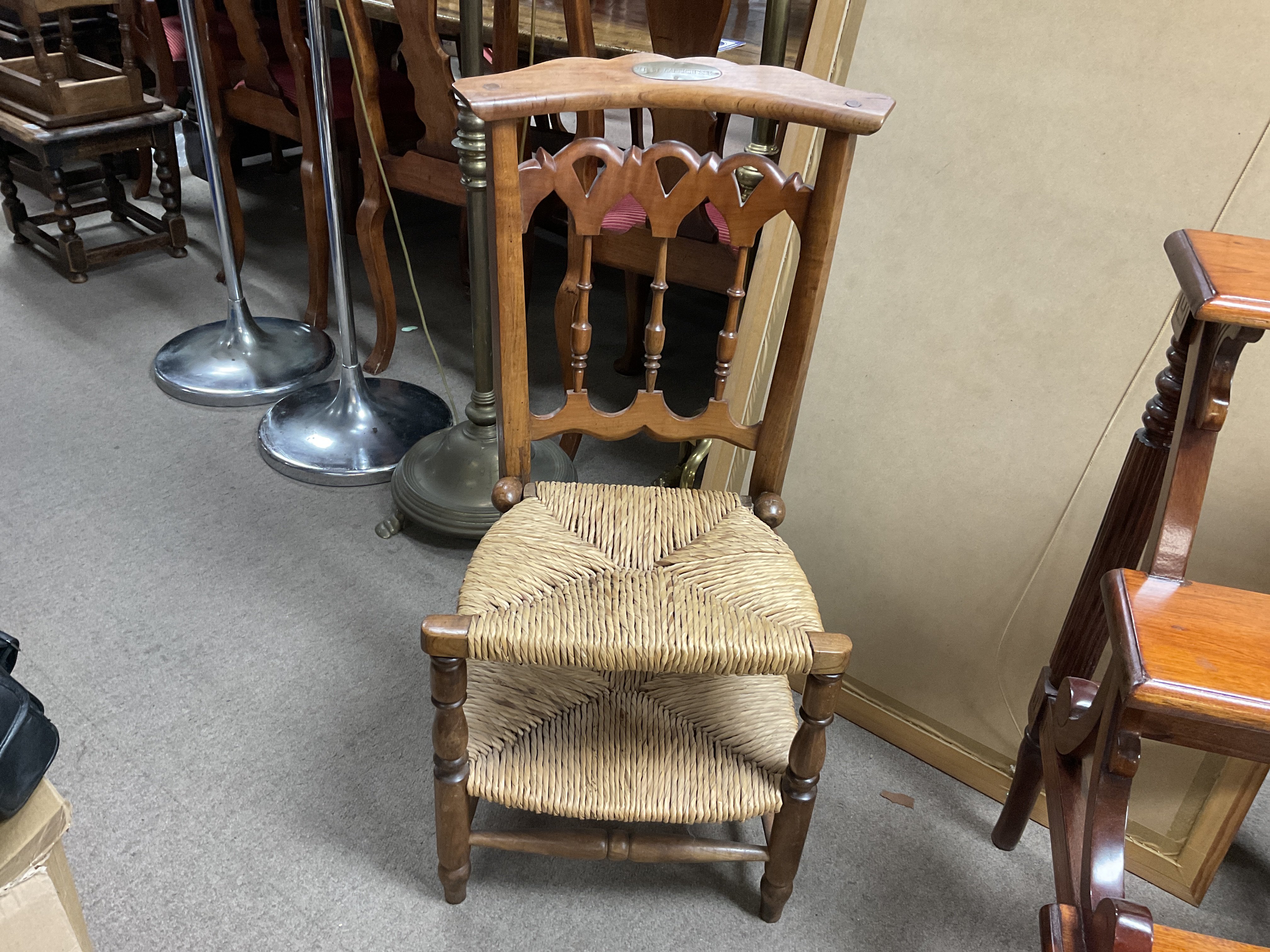 French prayer chair with wicker seat