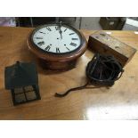 A Victorian round wall clock case with hands but n