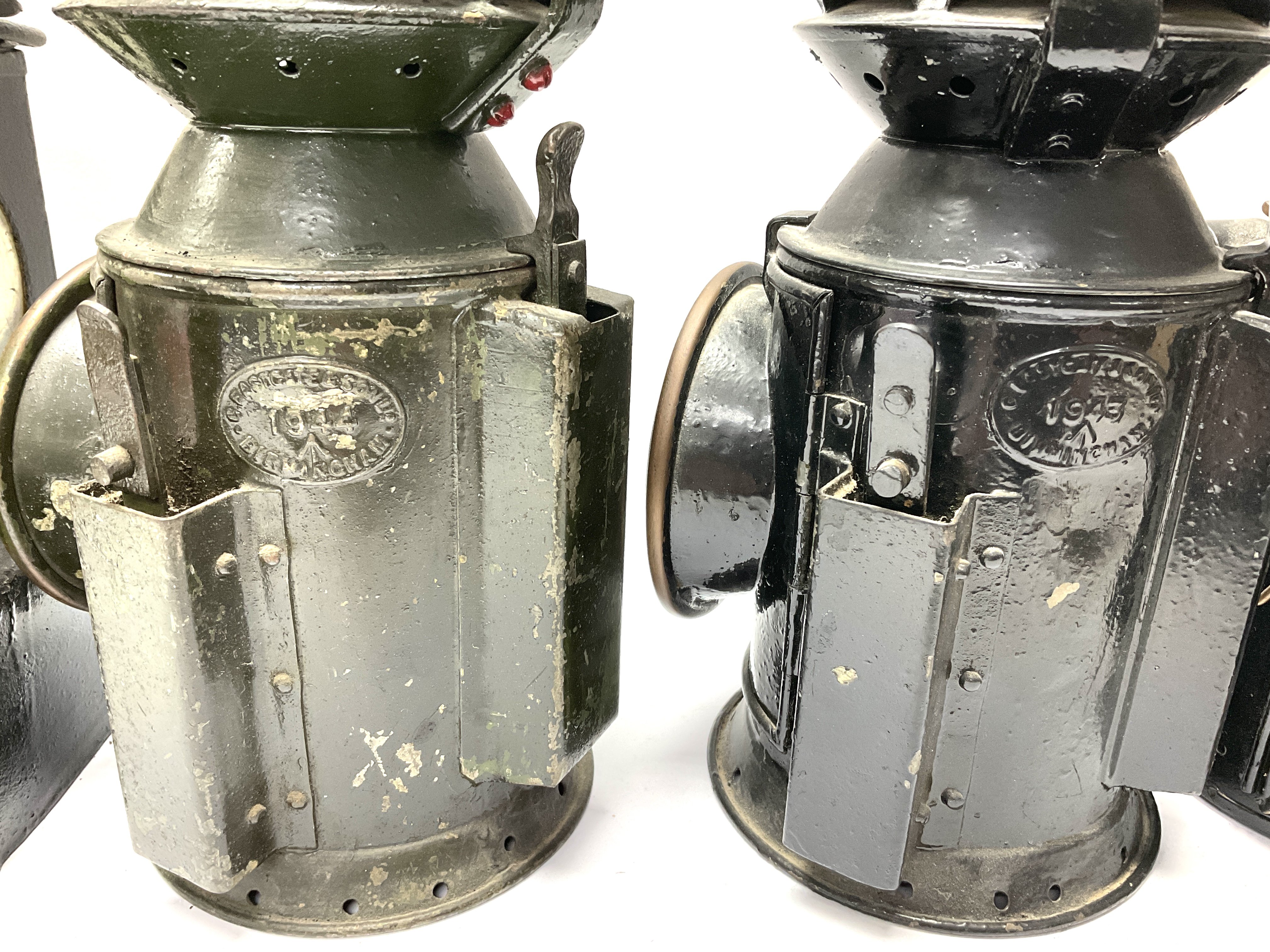 4 Antique Railway lanterns to include 1 LNER square body lantern, 2 Military issue signal lamps - Image 2 of 2