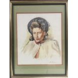 A framed and glazed watercolour portrait of a youn