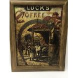 An old framed metal sign for Lucks coffee, measuri