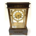 A French brass and walnut 4 glass mantle clock wit