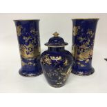 A pair of quality blue ground Cauldon porcelain va