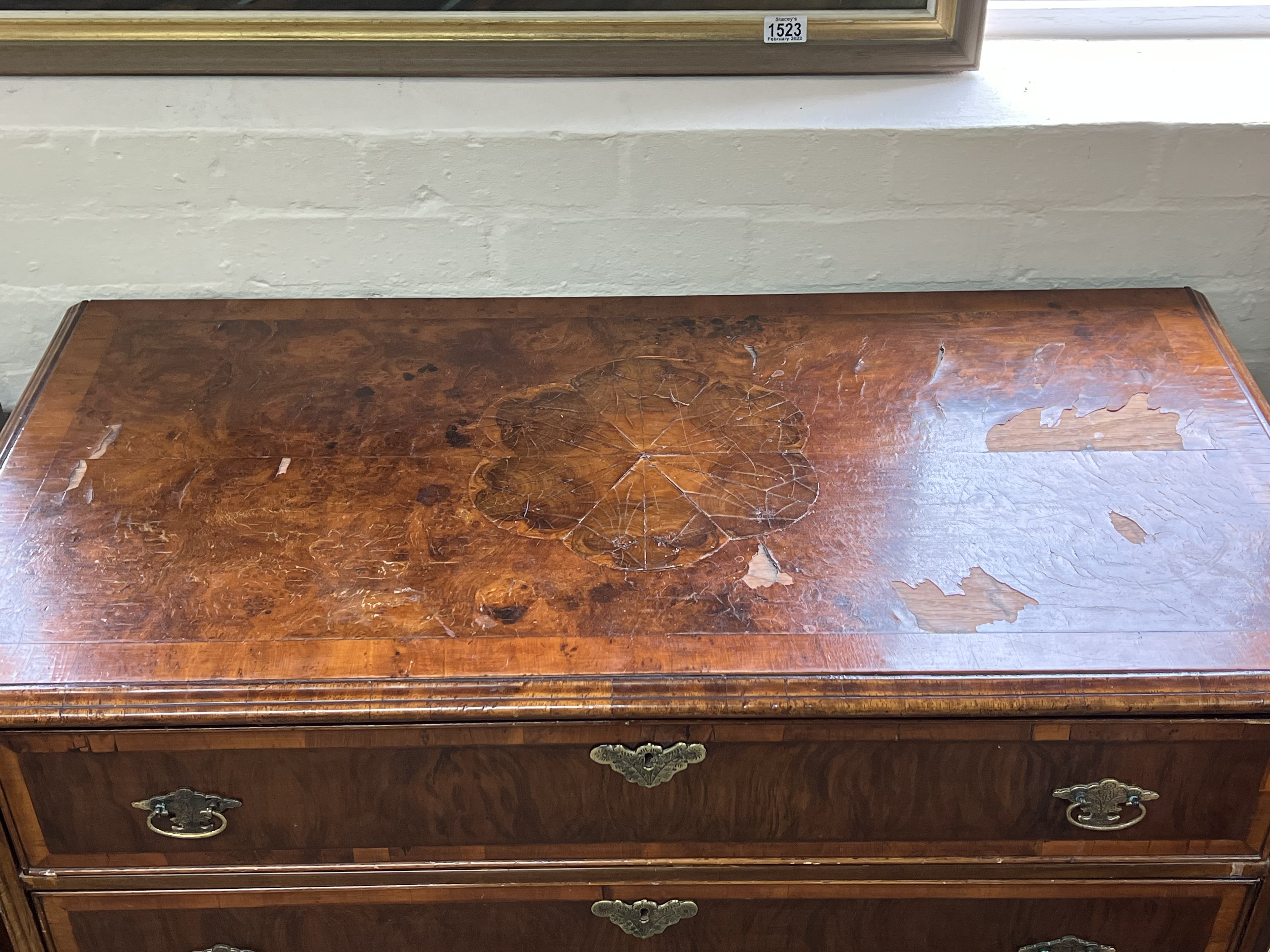 Queen Anne walnut veneered chest (later additions - Image 3 of 3