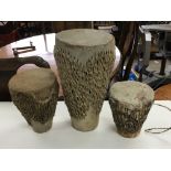 Three African cow hide drums - NO RESERVE