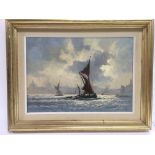 A Vic Ellis oil on canvas of boats, approx 45cm x