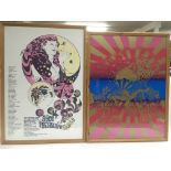 Three framed and glazed psychedelic posters compri