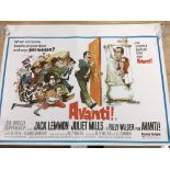 A UK quad film poster of 'Avanti!', rolled with cr