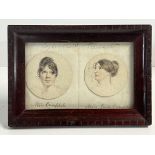 A framed pair of miniature pencil and watercolour