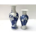 Two blue and white Chinese vases, the smaller one