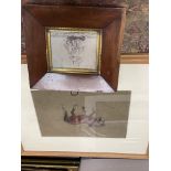 A small 19th century framed study of a sailing ship and a pastel of a heavy horse. Measuring 20.