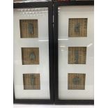 Six Chinese coins that are framed in two large frames.