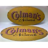 Two oval metals Colmans of Norwich mustard signs.