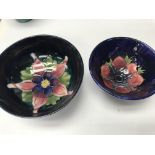 Two small moorcroft bowls decorated with flowers a