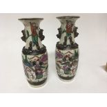 A Pair of Chinese crackleware vases enamel decorat