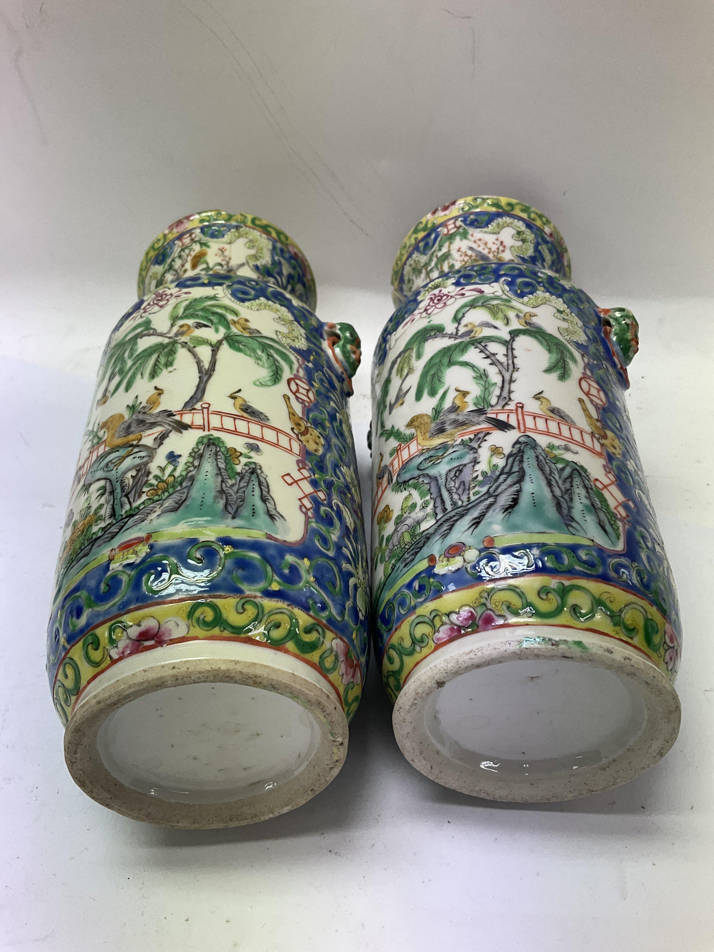 Two pairs of vases, a Cantonese pair and a famile - Image 6 of 6