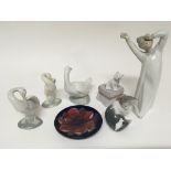 A Moorcroft dish and a collection of Lladro and Na