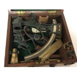 A cased Sextent maker Heath & Co Ltd London with lacquered brass lenses in a fitted Mahogany box