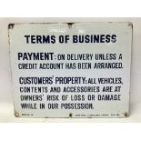 A vintage enamel sign indicating Terms Of Business