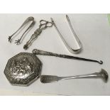 A Collection of silver including sugar tongs , sal